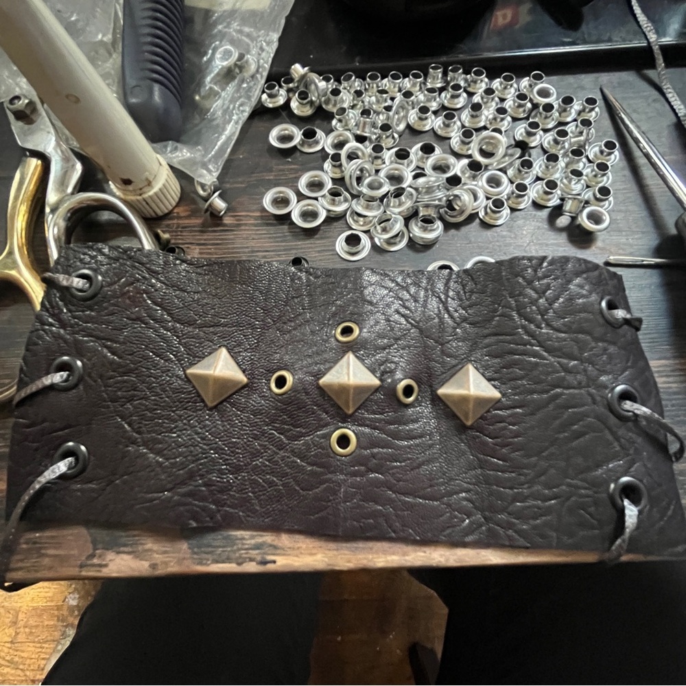 Studded Black Leather Men's Wristband